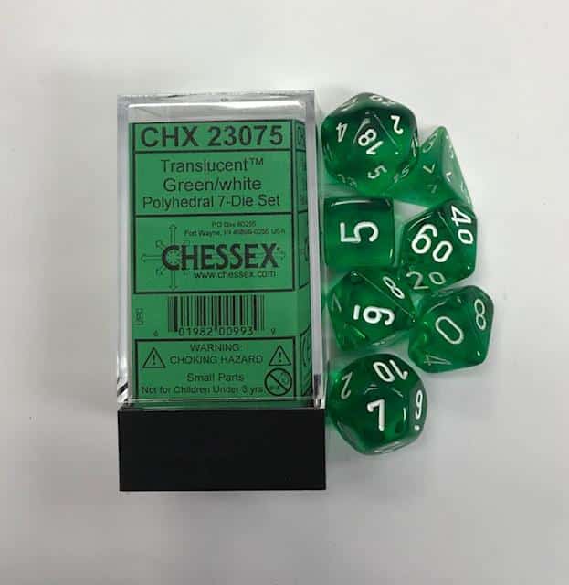 CHX23075 Green/White Translucent 7PC Polyhedral Dice Set image 0